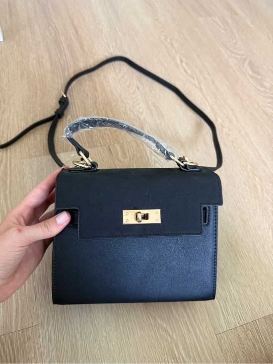 Handbags - Black Top-Handle Crossbody Bag with Gold Hardware